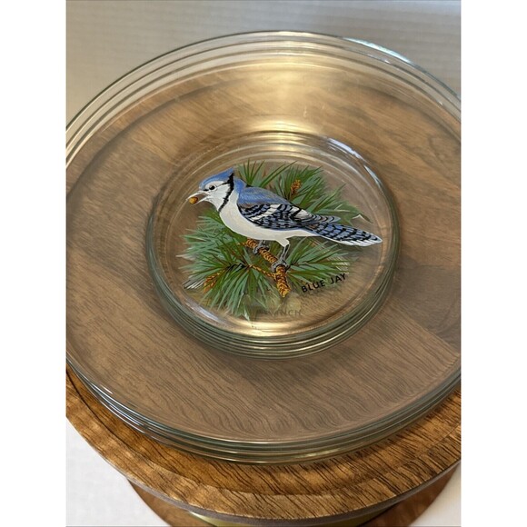 Birds painted On Clear Glass Plates Robin Goldfinch Blue Jay Tufted Titmouse - Picture 13 of 15